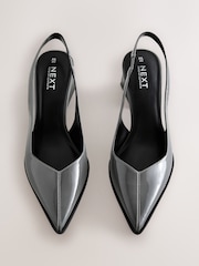Grey Patent Forever Comfort® Pointed Toe Slingback Block Heels - Image 2 of 5