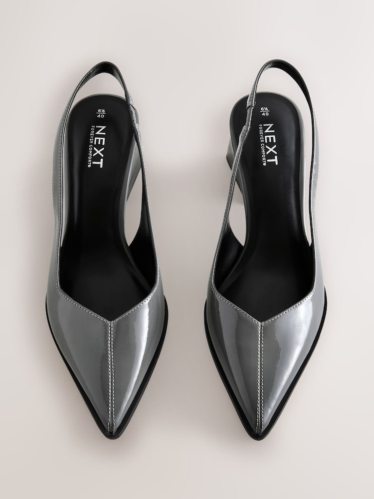 Grey Patent Forever Comfort® Pointed Toe Slingback Block Heels - Image 2 of 5