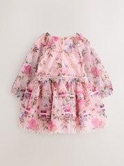 Baker by Ted Baker Floral Mesh Long Sleeve Bow Dress - Image 9 of 13