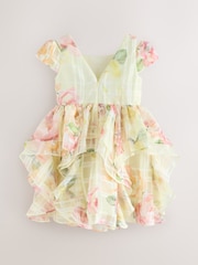 Baker by Ted Baker Yellow Burnout Organza Cap Sleeve Floral Dress - Image 7 of 11