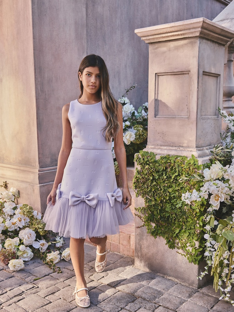 Baker by Ted Baker Mesh 3D Bow Hem Embossed Scuba Dress - Image 1 of 3 Baker by Ted Baker Mesh 3D Bow Hem Embossed Scuba Dress - Image 1 of 3