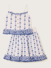 Monsoon White Floral Broderie Cami 100% Cotton Top and Skirt Set - Image 1 of 3