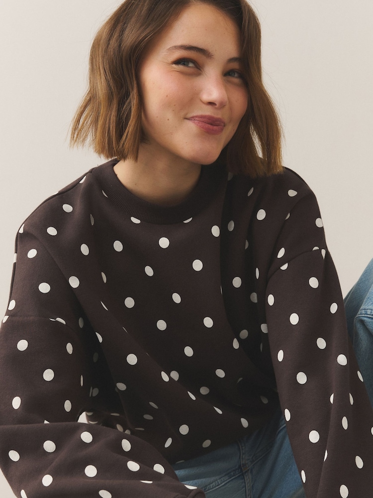 Chocolate Brown Polka Dot Sweatshirt - Image 1 of 5