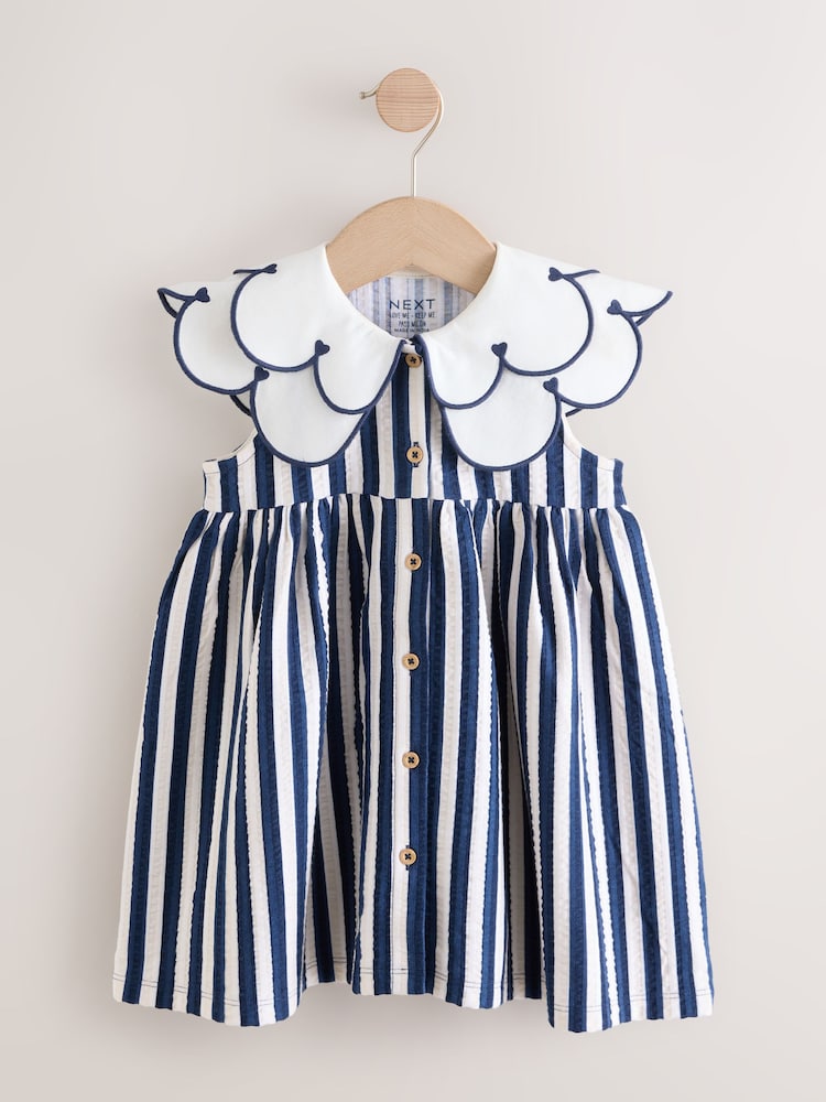 Navy Sleeveless Collar Summer Dress (3mths-7yrs) - Image 1 of 5