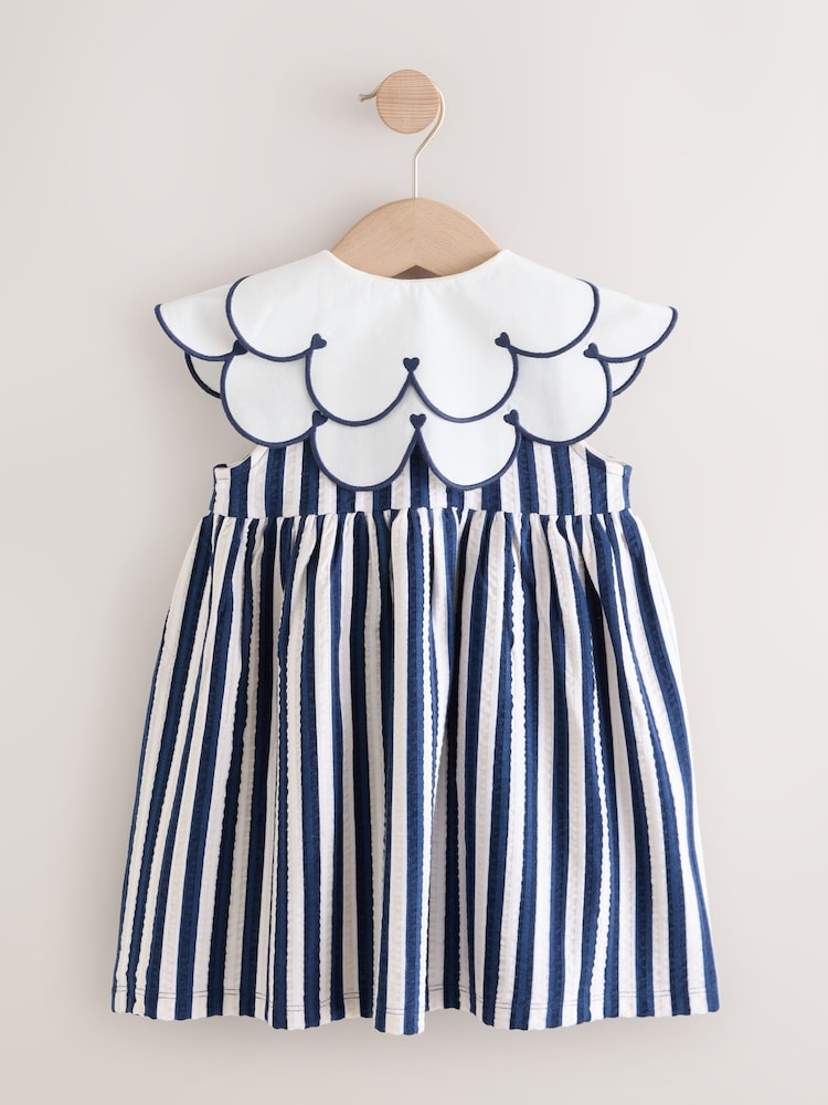 Navy Sleeveless Collar Summer Dress (3mths-7yrs) - Image 2 of 5