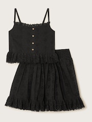 Monsoon Black Floral Broderie Cami 100% Cotton Top and Skirt Set - Image 1 of 3