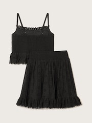 Monsoon Black Floral Broderie Cami 100% Cotton Top and Skirt Set - Image 2 of 3