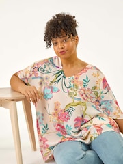 Roman Pink Curve Floral Cocoon Woven Blouse - Image 3 of 5