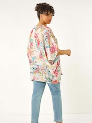 Roman Pink Curve Floral Cocoon Woven Blouse - Image 4 of 5