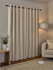 Natural Thatched Linen Look Stripe Blackout/Thermal Eyelet Curtains - Image 2 of 7