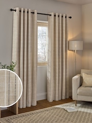 Natural Thatched Linen Look Stripe Blackout/Thermal Eyelet Curtains - Image 3 of 7