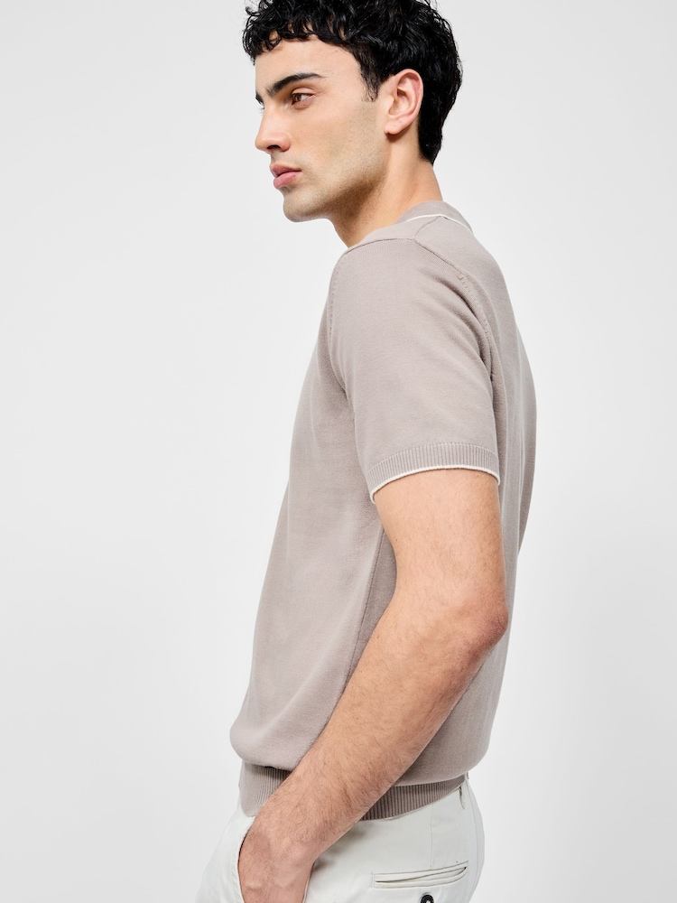 French Connection Natural 100% Cotton Trophy Knit Short Sleeve Open Collar Polo Top - Image 1 of 6
