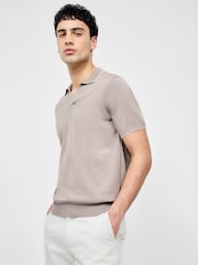 French Connection Natural 100% Cotton Trophy Knit Short Sleeve Open Collar Polo Top - Image 4 of 6