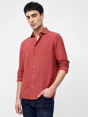 French Connection Red Blend Chest Pocket Short Sleeve Button Up Shirt - Image 1 of 6