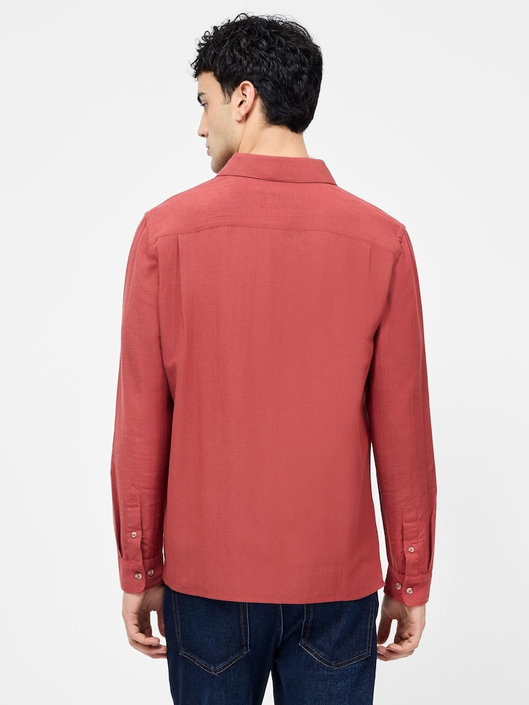 French Connection Red Blend Chest Pocket Short Sleeve Button Up Shirt - Image 2 of 6
