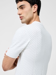 French Connection Natural 100% Cotton Textured Vertical Stripe Short Sleeve Button Polo Top - Image 3 of 5