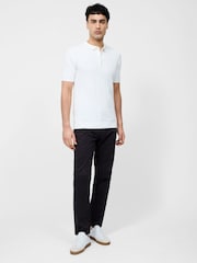 French Connection Natural 100% Cotton Textured Vertical Stripe Short Sleeve Button Polo Top - Image 4 of 5