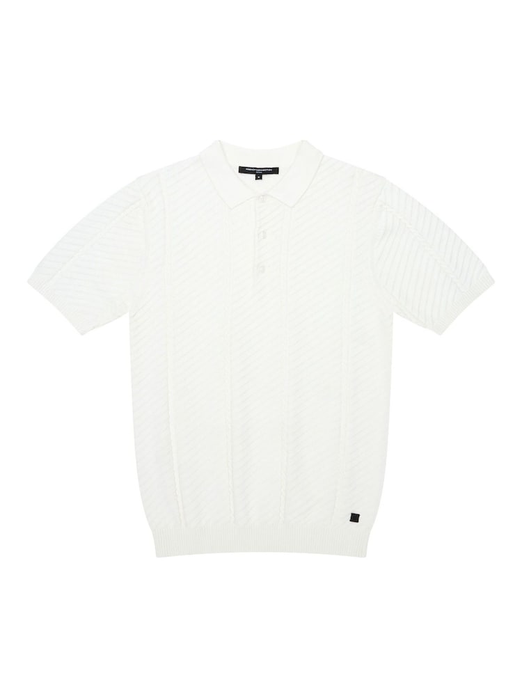 French Connection Natural 100% Cotton Textured Vertical Stripe Short Sleeve Button Polo Top - Image 5 of 5