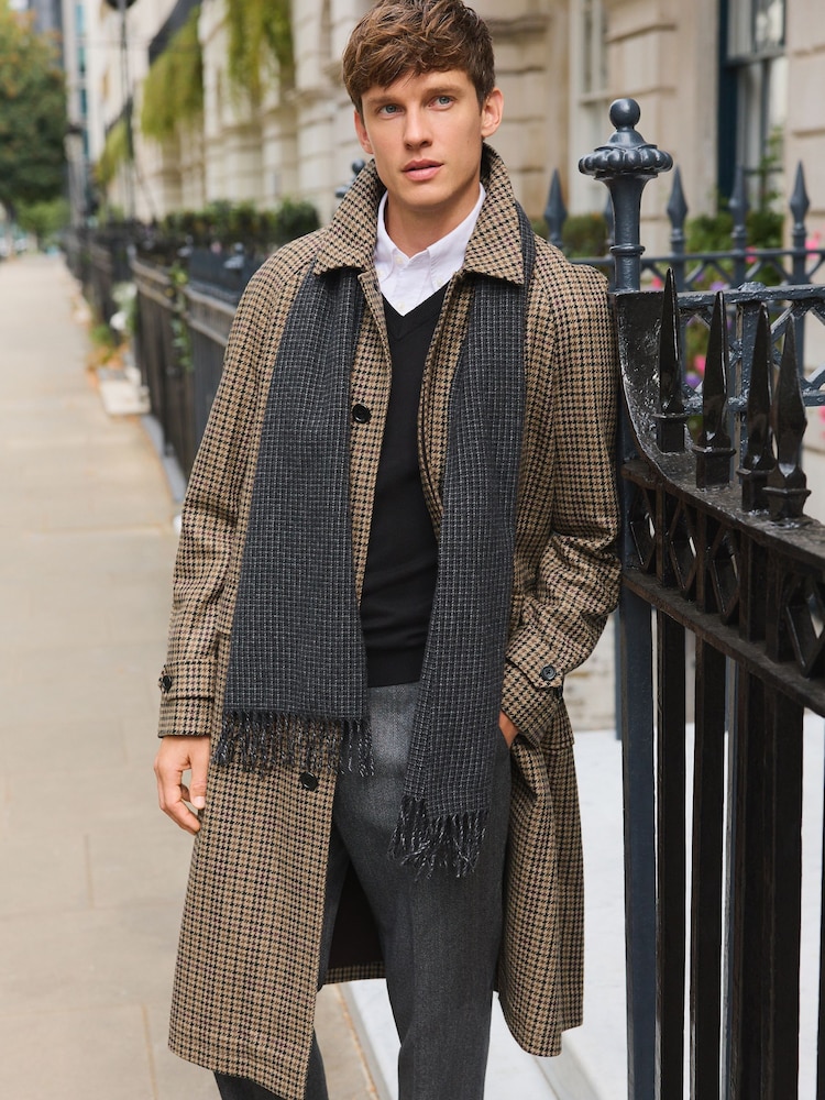 Neutro - Wool Rich Italian Fabric Dogtooth Check Mac - Imagem 1 de 9