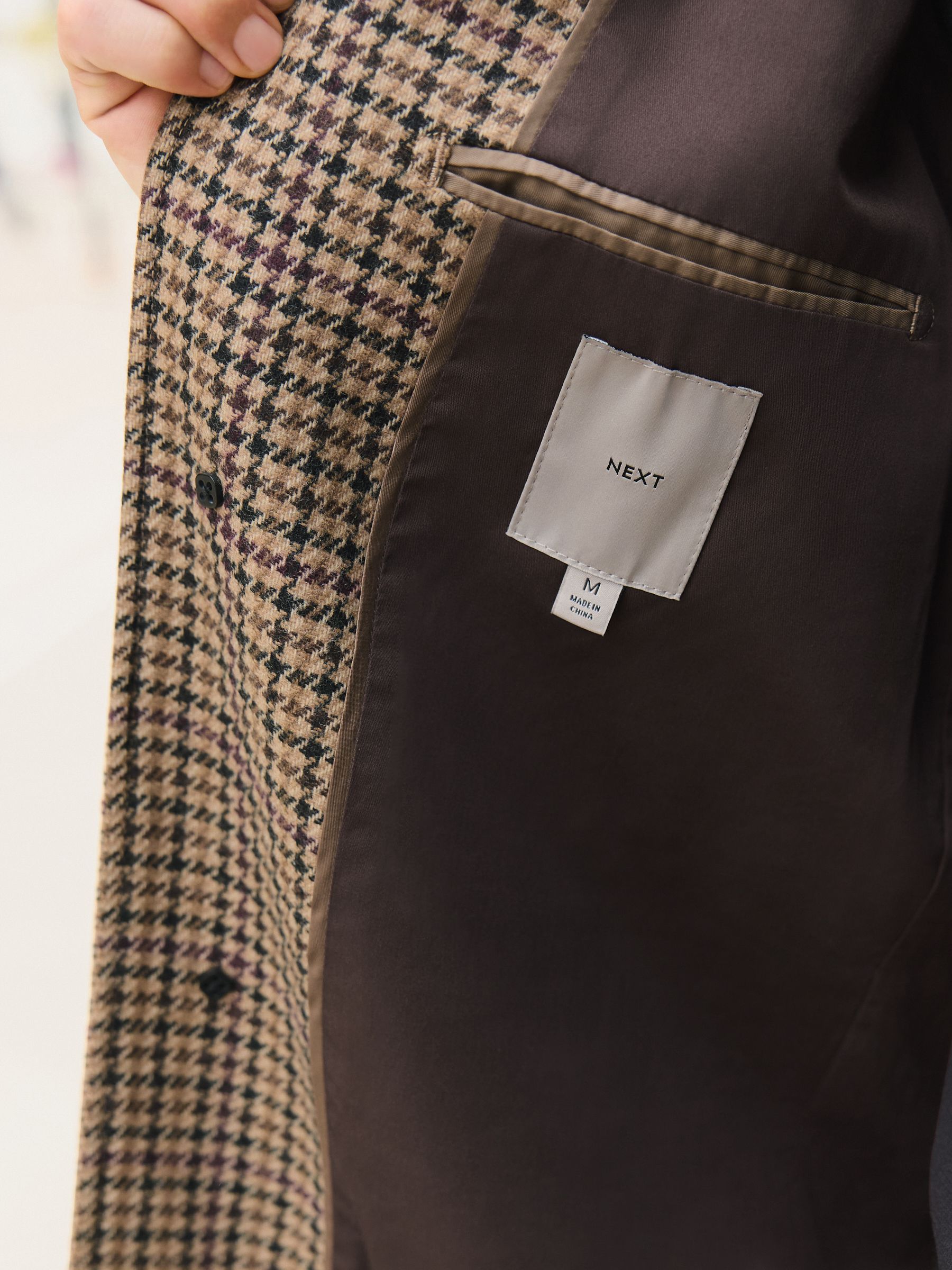 Buy Neutral Wool Rich Italian Fabric Dogtooth Check Coat from Next