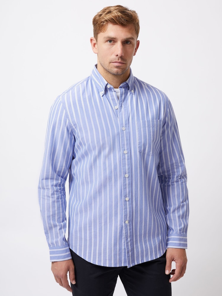 French Connection Blue 100% Cotton Chest Pocket Long Sleeve Stripe Button Up Shirt - Image 1 of 5