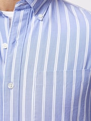 French Connection Blue 100% Cotton Chest Pocket Long Sleeve Stripe Button Up Shirt - Image 4 of 5