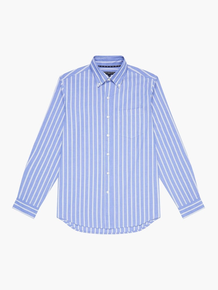 French Connection Blue 100% Cotton Chest Pocket Long Sleeve Stripe Button Up Shirt - Image 5 of 5