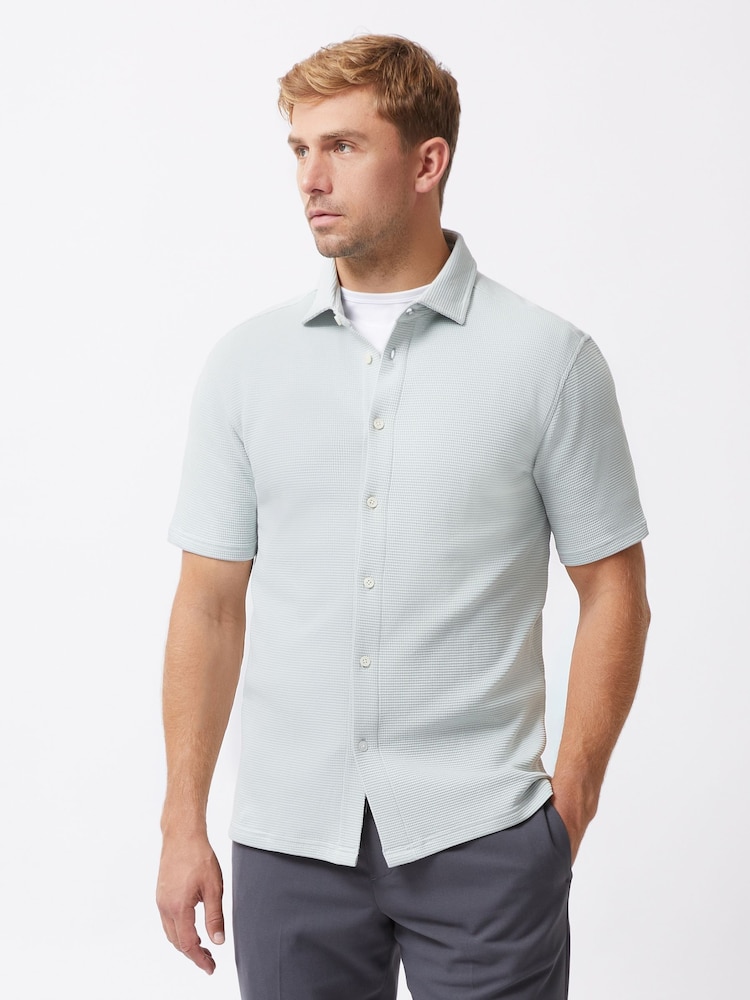 French Connection Green Blend Stretch Crew Neck Short Sleeve Waffle Shirt - Image 1 of 5