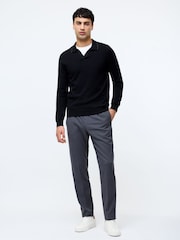 French Connection Black 100% Cotton Trophy Knit Long Sleeve Open Collar Polo Top - Image 2 of 4