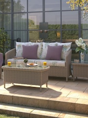 Laura Ashley 4 Piece Cream Arley Garden Rattan Sofa Set With Wisteria Cushions - Image 1 of 4
