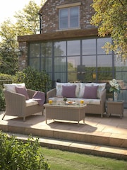 Laura Ashley 4 Piece Cream Arley Garden Rattan Sofa Set With Wisteria Cushions - Image 2 of 4