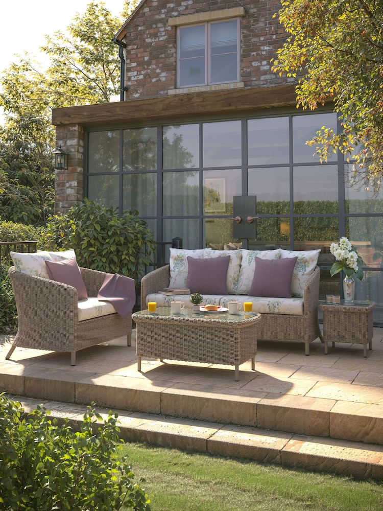Laura Ashley 4 Piece Cream Arley Garden Rattan Sofa Set With Wisteria Cushions - Image 2 of 4
