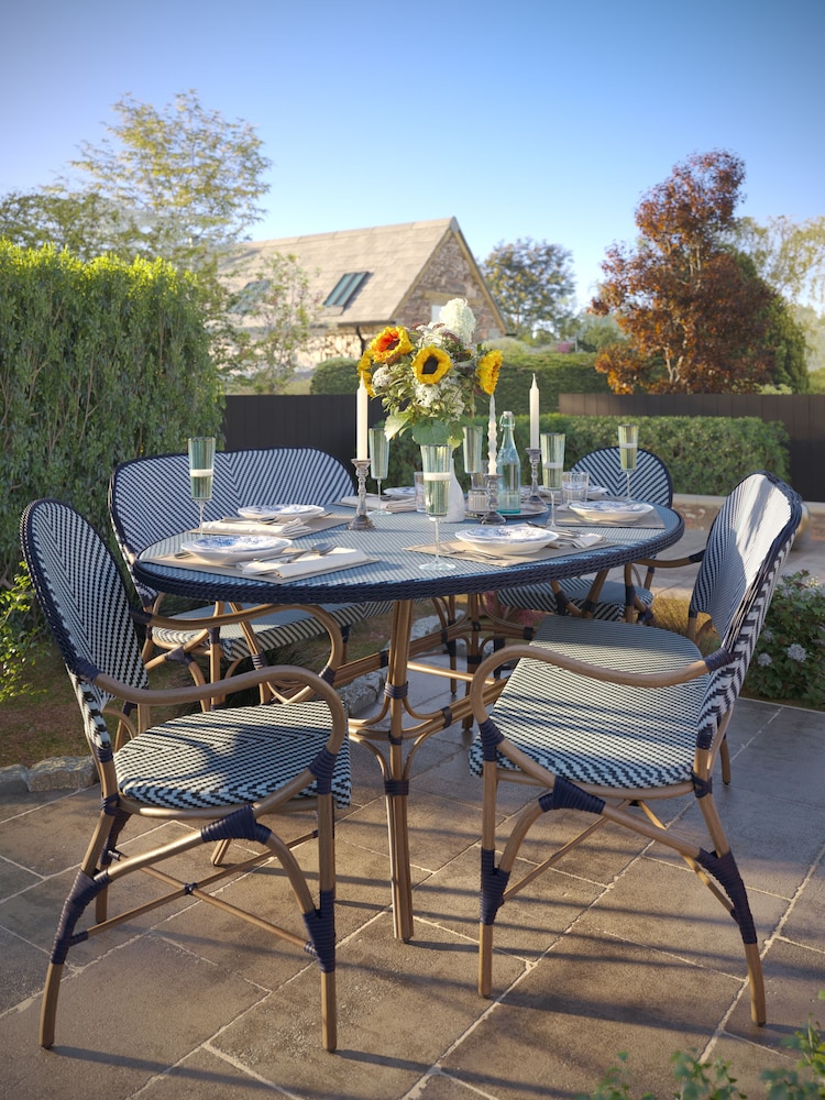 Laura Ashley Blue Riviera Garden 6 Seater Dining Table Chair and Be Set - Image 1 of 5