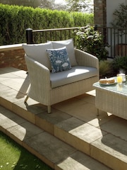 Laura Ashley Cream Arley Garden Rattan Snuggler Chair With Saunton Do Cushions - Image 1 of 4