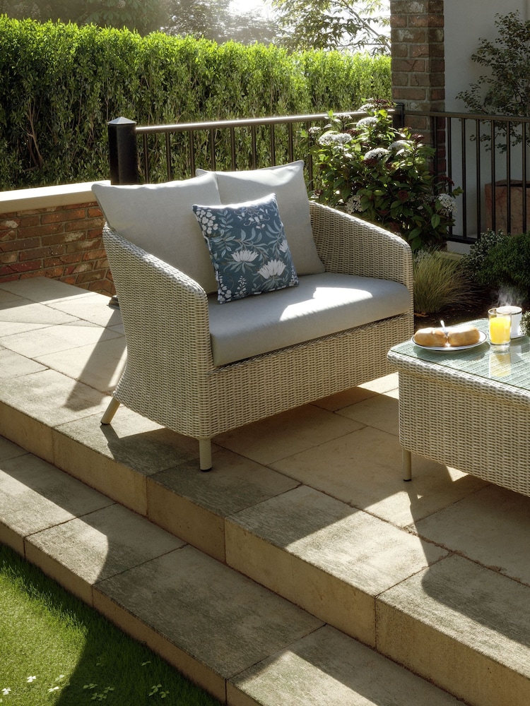 Laura Ashley Cream Arley Garden Rattan Snuggler Chair With Saunton Do Cushions - Image 1 of 4