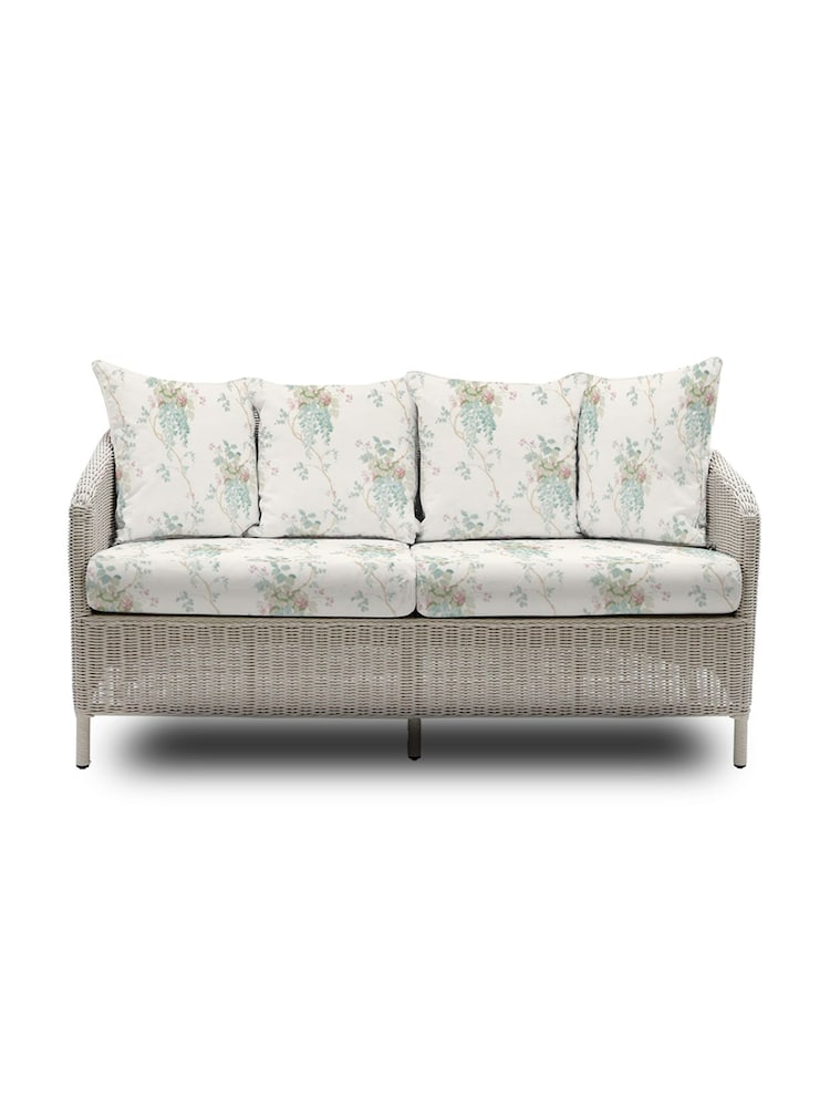 Laura Ashley Cream Arley Garden Rattan 2 Seater Sofa with Wisteria Du Cushions - Image 2 of 4