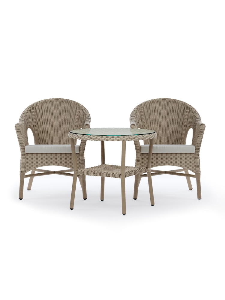 Laura Ashley Natural Carrdale Garden Rattan Table and Chair Bis Cushions 3 Piece - Image 2 of 6