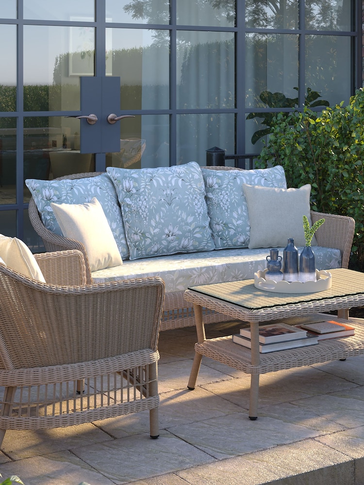 Laura Ashley Natural Carrdale Garden Rattan 2 Seater Sofa with Parterre Cushions - Image 1 of 4