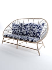 Laura Ashley White Havana Garden Rattan 2 Seater Sofa with Rye Midnig Cushions - Image 2 of 4