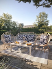 Laura Ashley White Havana Garden Rattan 2 Seater Sofa with Rye Midnig Cushions - Image 4 of 4