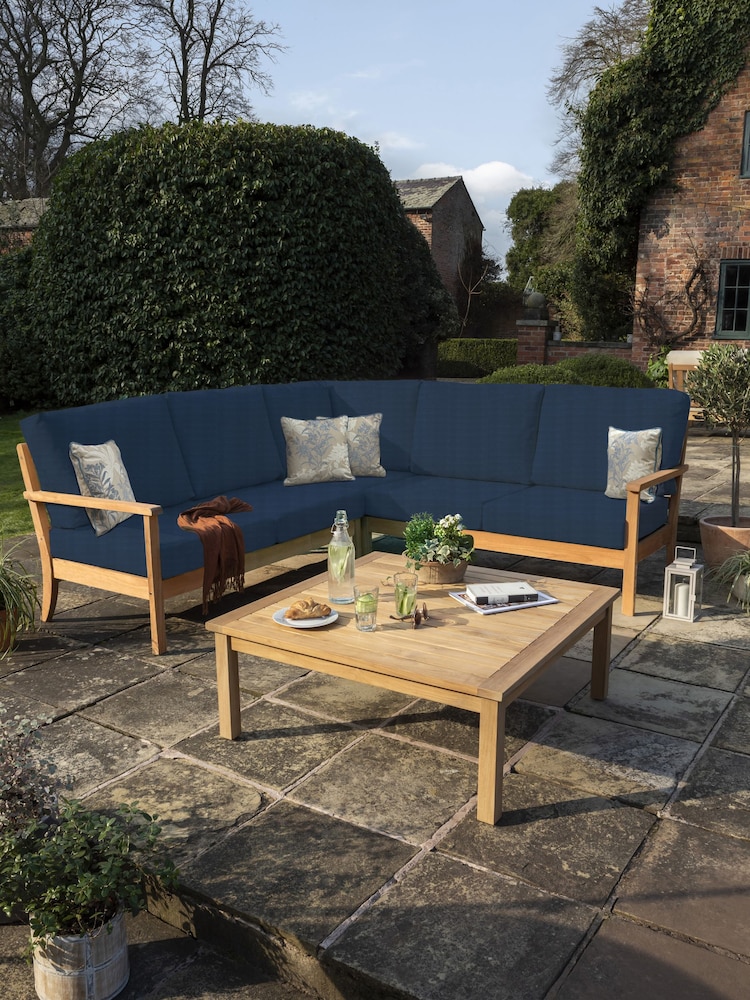 Laura Ashley Natural Salcey Garden 2 Piece Teak Corner Sofa and Table S Cushions - Image 1 of 4