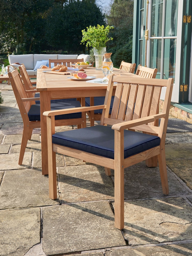 Laura Ashley Natural Salcey Garden 6 Seater Teak Dining Table and Chair Cushions - Image 2 of 4