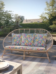 Laura Ashley White Havana Garden Rattan 2 Seater Sofa with Tulips Cushions - Image 1 of 4