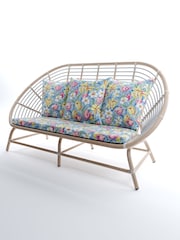 Laura Ashley White Havana Garden Rattan 2 Seater Sofa with Tulips Cushions - Image 3 of 4