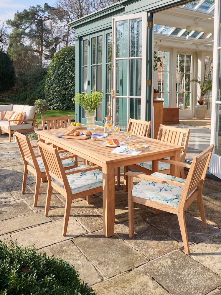 Laura Ashley Natural Salcey Garden 6 Seater Teak Dining Table and Chair Cushions - Image 1 of 5