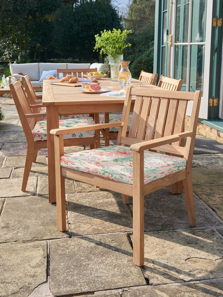 Laura Ashley Natural Salcey Garden 6 Seater Teak Dining Table and Chair Cushions - Image 2 of 4