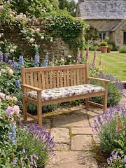 Laura Ashley Natural Salcey Garden Teak Bench with Gosford Plum Cushions - Image 1 of 4