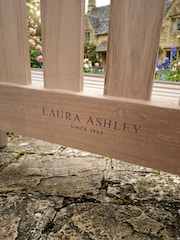 Laura Ashley Natural Salcey Garden Teak Bench with Gosford Plum Cushions - Image 3 of 4