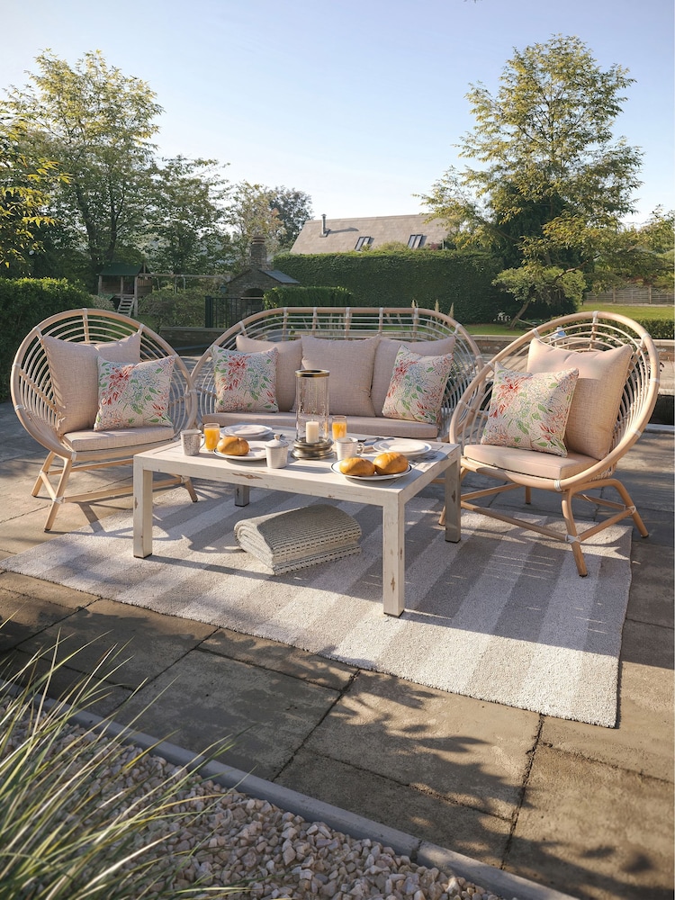 Laura Ashley 4 Piece White Havana Garden Rattan Sofa and Coffee Table Cushions - Image 1 of 5