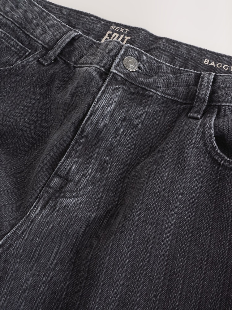 Schwarz - Edit Textured Baggy Jeans - Bild 2 von 3